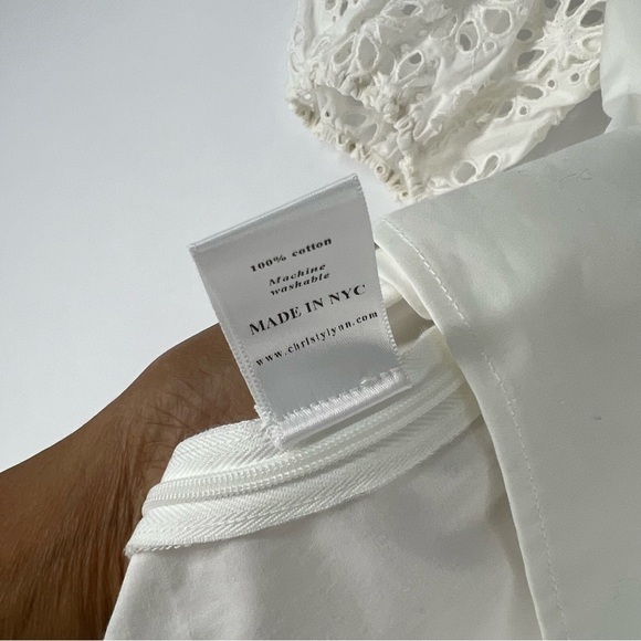 Christy Lynn‎ White Cotton Eyelet Puff Sleeve Top Feminine Romantic - Picture 8 of 13